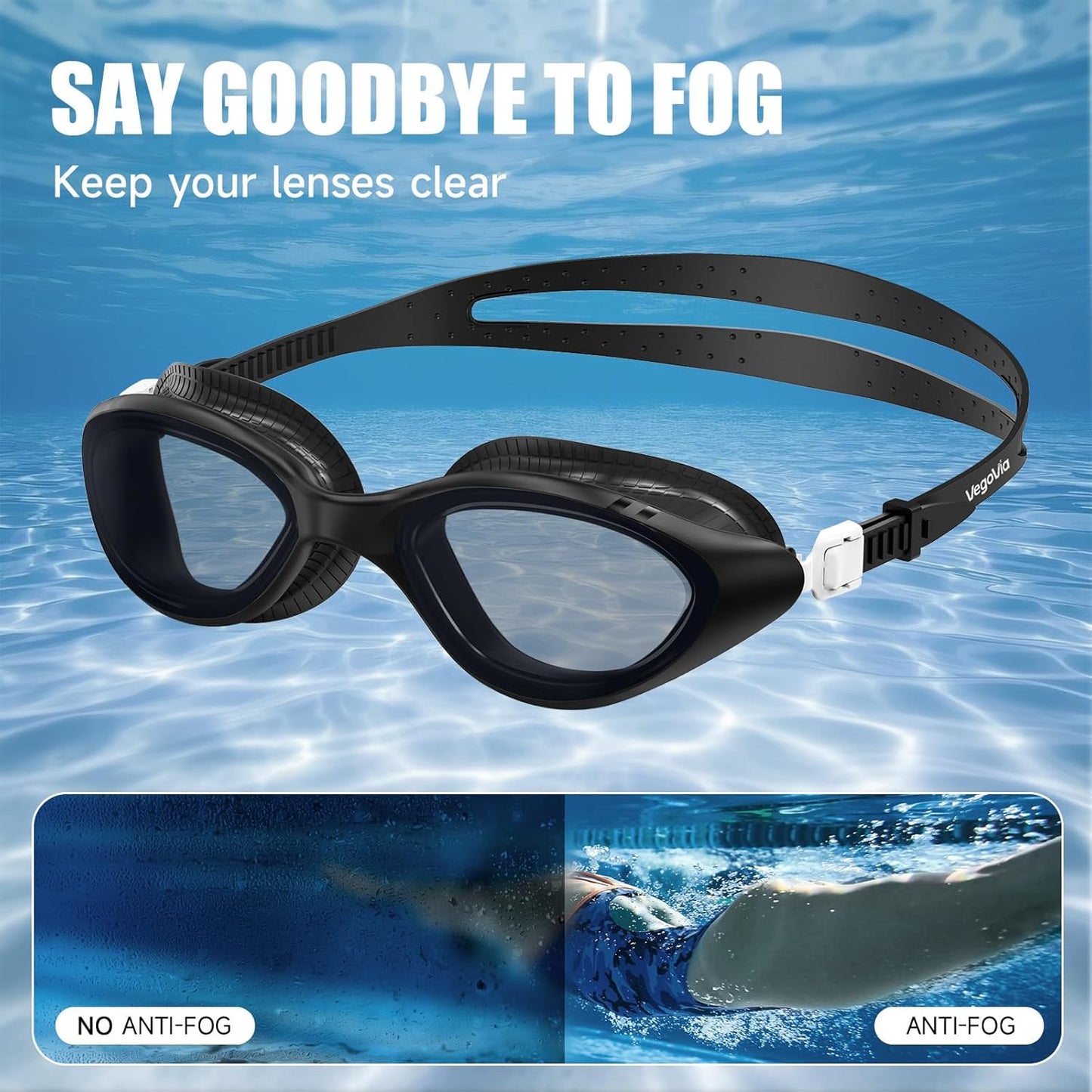 VegoVia Adult Swim Goggles - Anti-Fog UV Protection for Men & Women | Includes Carry Case