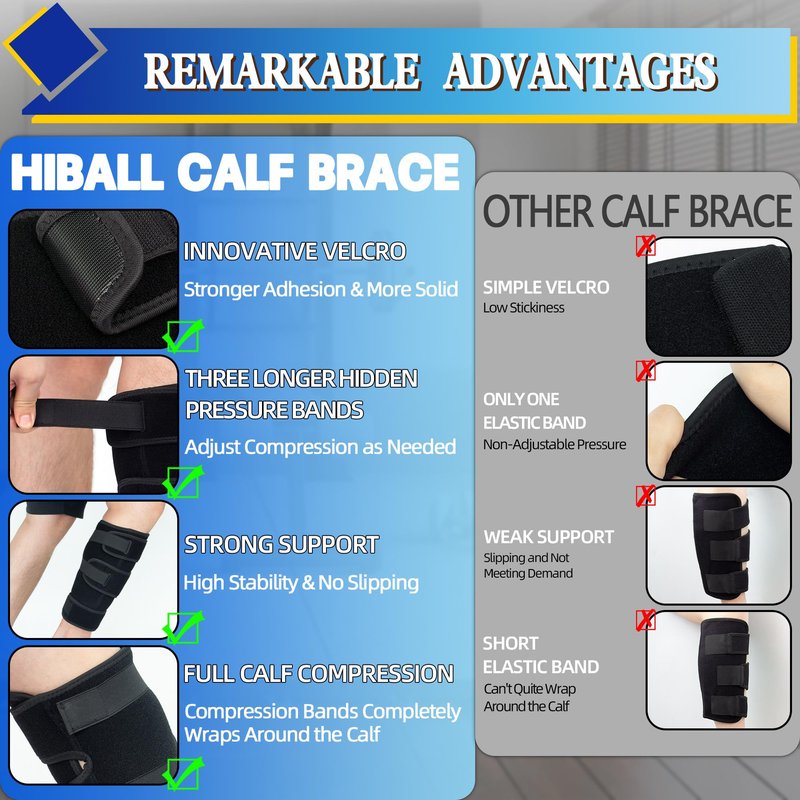 Hiball Adjustable Calf Brace for Men Women, Lower Leg Compression Wrap, Calf Compression Sleeve with Six Nylon Buckle Pressure Strips, Shin Splint & Calf Support for Torn Calf Muscle, Varicose Veins