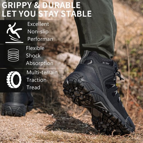 SHULOOK Men's Waterproof Hiking Boots Non-Slip Lightweight Mid Top Ankle Boot Breathable Hiker Trekking Shoes