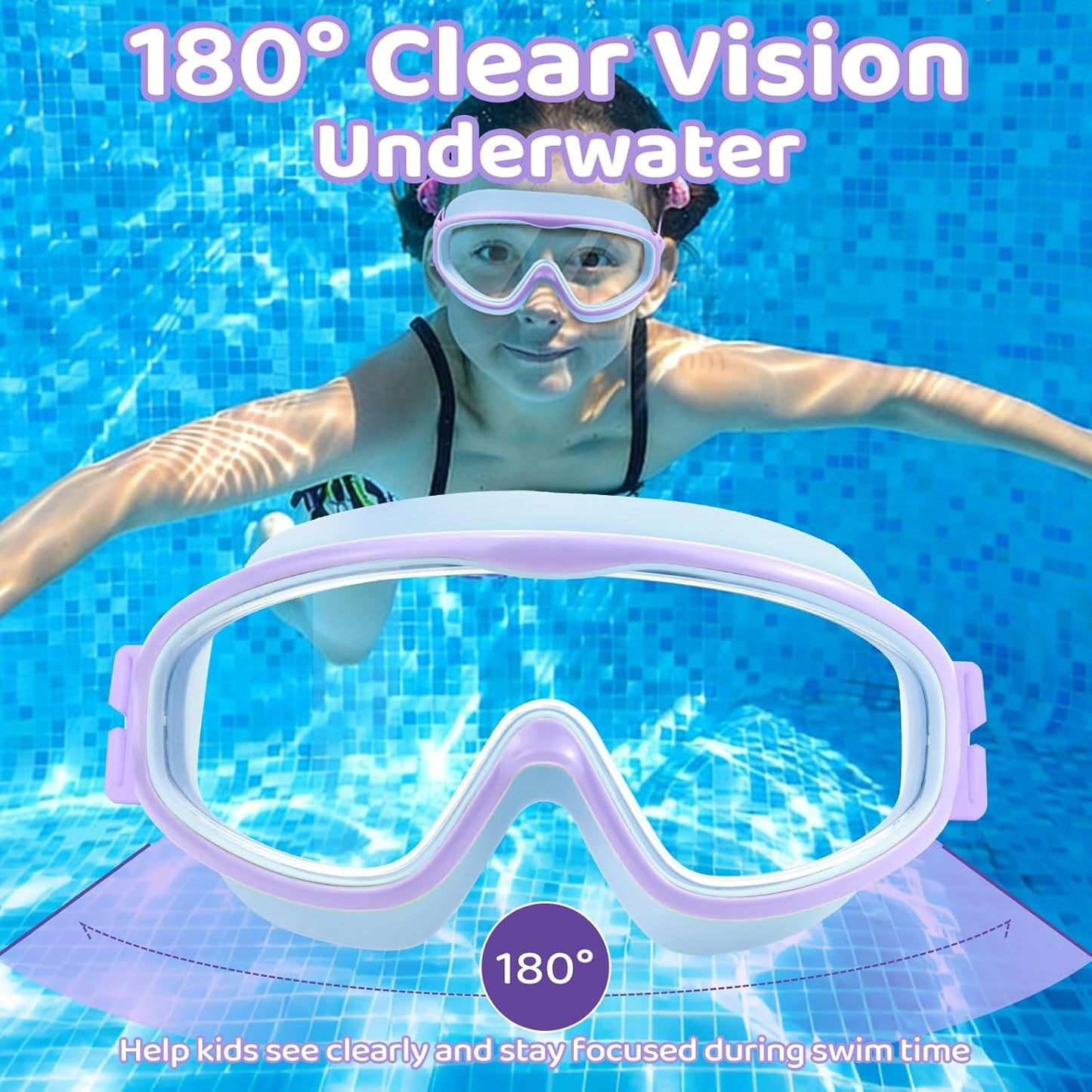 Vvinca Kids Swim Goggles - Anti-Fog, UV Protection, No Leak | 2 Pack with Comfort Fabric Strap for Ages 3-14