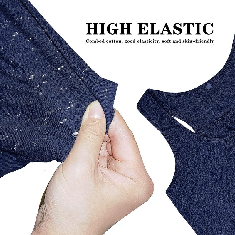Workout Shirts for Women Loose Fit Womens Running Shirts Athletic Tops Sleeveless Racerback Tank Tops Sports Gym Tshirts Womans Exercise T Shirts Tees Dark Blue Large