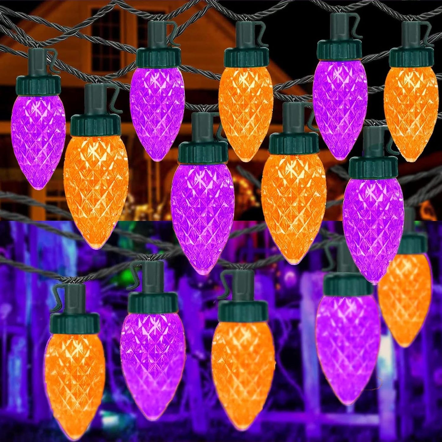 100 LED Orange & Purple C9 Halloween String Lights - Waterproof, 98FT, 13 Modes for Indoor/Outdoor Party Decor