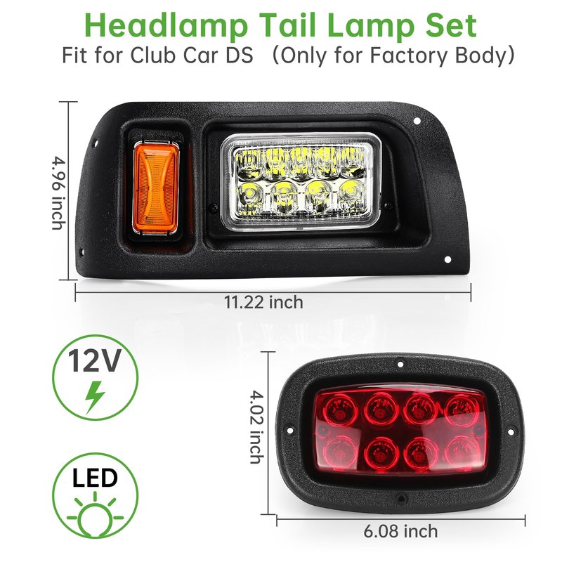 10L0L Club Car DS Headlight Kit - 12V Headlight and Tail Light Kit With Upgrade Harness with Turn Signal Brake Light and Horn Wire