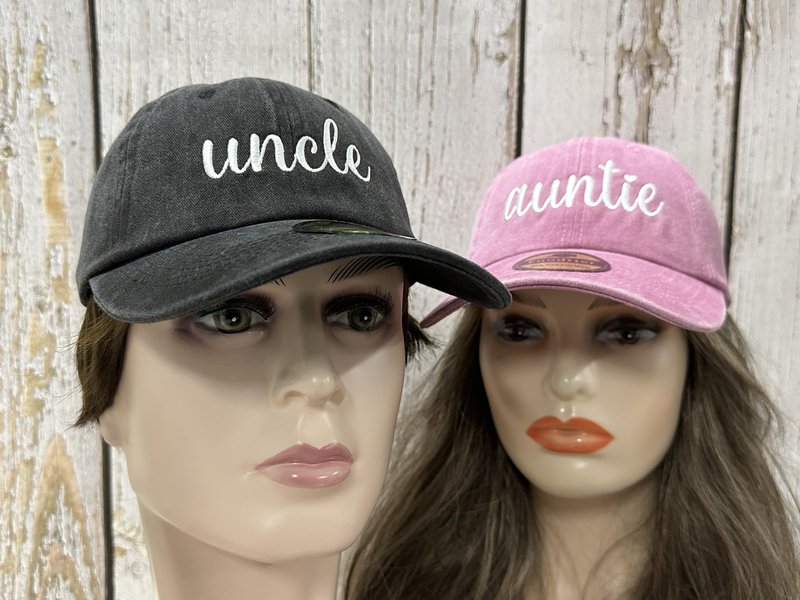 Enodtter Embroidered Auntie Uncle Matching Hats for Men Women, Gift for Couples, Black & Pink Baseball Cap Adjustable Dad Hats