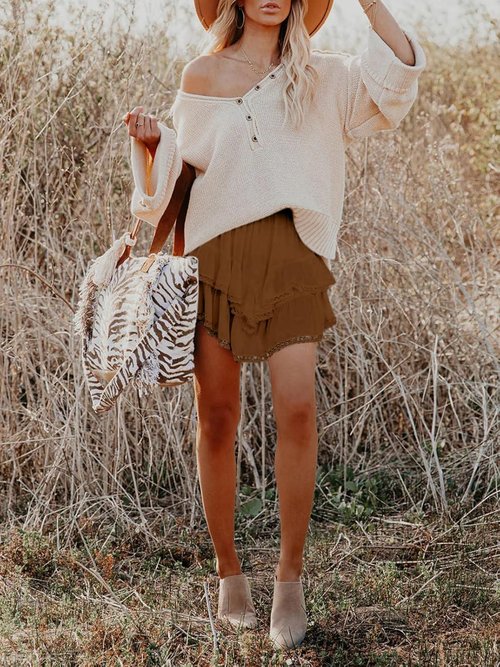 Aoudery Flowing Shorts for Women - Casual Boho Ruffle Tiered High Waist Mini Skirts | Golf & Tennis