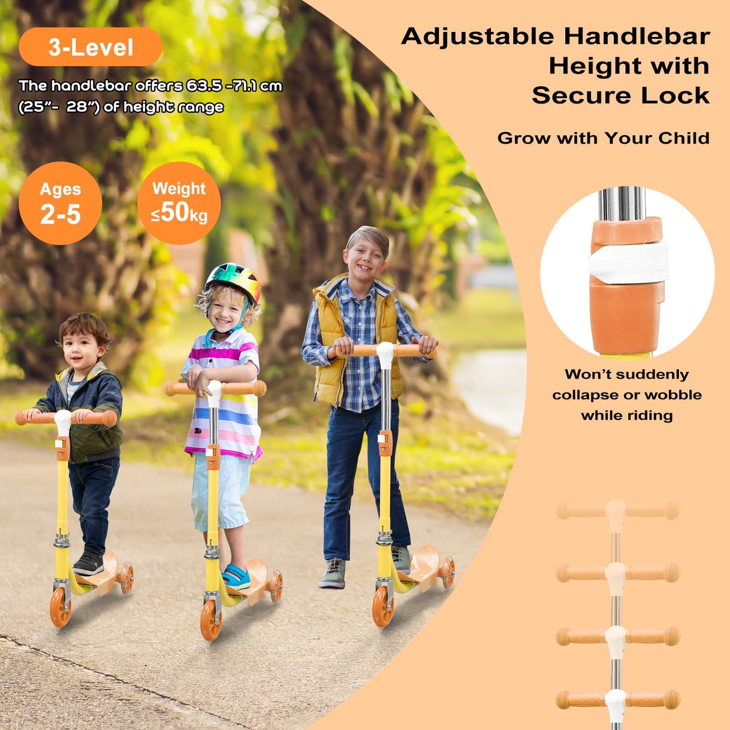 Scooter: LED Lighted 3 Wheel Scooters for Kids 3-5, Toddler Scooter for 3 Year Old, Heavy Duty Metal, 3 Adjustable Height Handlebars, Anti-Slip Deck, for Boys Girls Ages 3-5 5-7, up to 110 Lbs