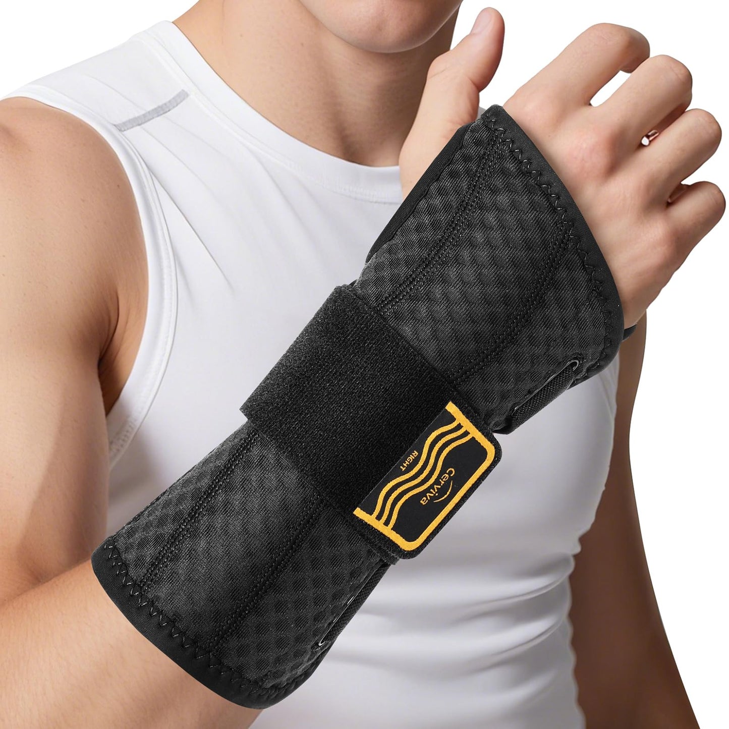 Cerviva Carpal Tunnel Wrist Brace Night Support for Women Men, Pain Relief Metal Wrist Splint for Tendonitis, Arthritis, Sprain, Fit Left or Right Hand for Work, Rigid Hand Brace for Sleeping, Black