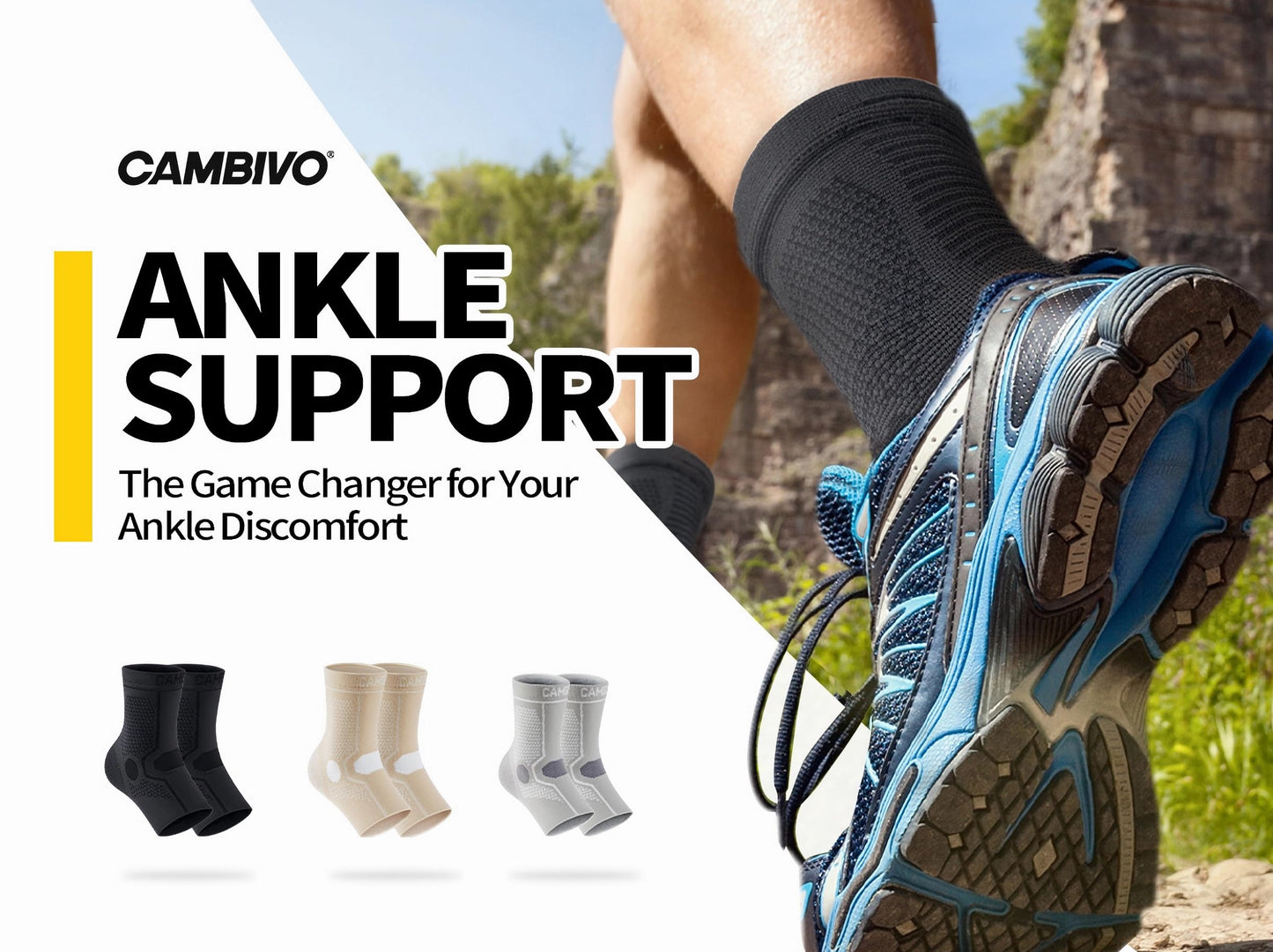 CAMBIVO 1 Pair Ankle Braces for Men and Women, Ankle Compression Socks for Foot Pain, Daily Wear, Fitness, Working, Achilles Tendonitis Relief Ankle Sleeve