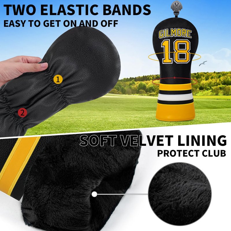 Golf Headcovers Golf Club Headcovers Sports Style Number 18 Premium Leather Driver Fairway(FW) Wood Hybrid(UT), Golf Blade Mallet Putter Cover (Black-Fairway)