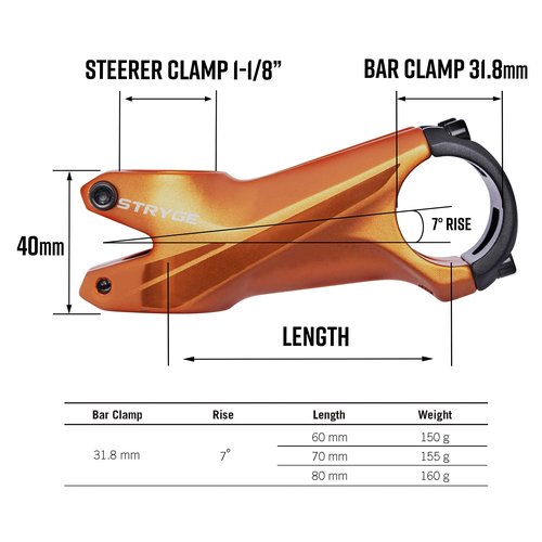 Funn Stryge Bike Riser Stem with 7 Degree - 60mm Length, 31.8mm Bar Clamp, Mountain Bike, BMX, Road & Gravel Bike Stem (Orange)