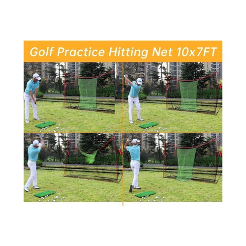 Gagalileo Golf Net Practice Hitting: 10x7ft Outdoor/Indoor Training with Turf Mat/Real Balls/Tees & Hat Perfect for Backyard Garage Beginners