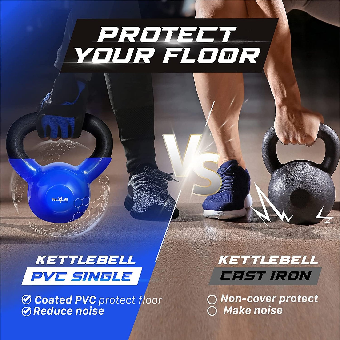 Yes4All Kettlebell, 45 lb Vinyl Coated Cast Iron Strength Training Kettlebells for Home Gym Exercises, Heavy Weights Gym, Fitness, Full Body Workout Equipment, Push up, Grip, Strength Training - Blue