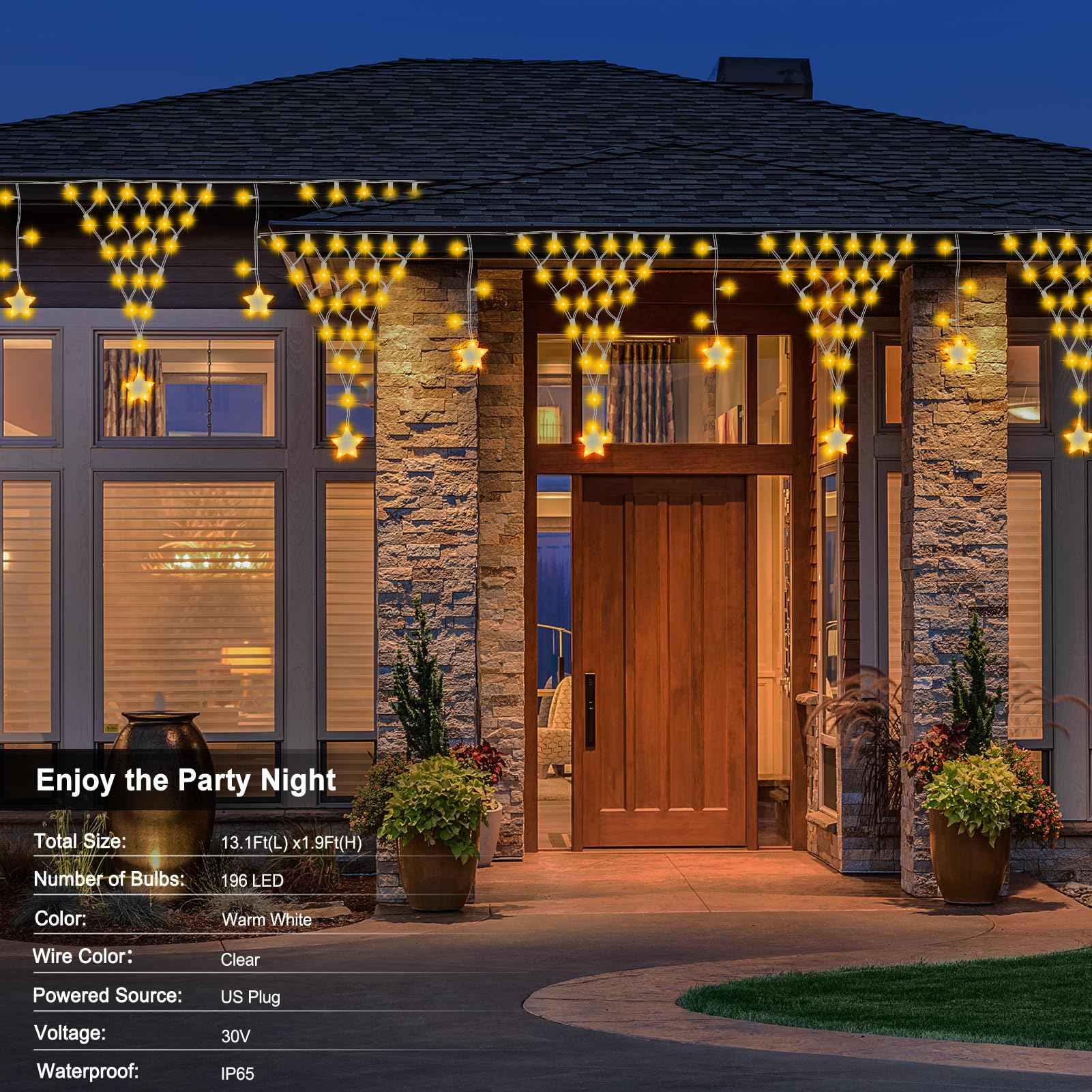 DBFAIRY Christmas Net Lights,196 LED 13.1x1.9Ft Waterproof Outdoor Christmas Lights Net Mesh Light Mains Powered Timer Built in LED Net Light Holiday Decor for Balcony Fence Roof Railing Wall