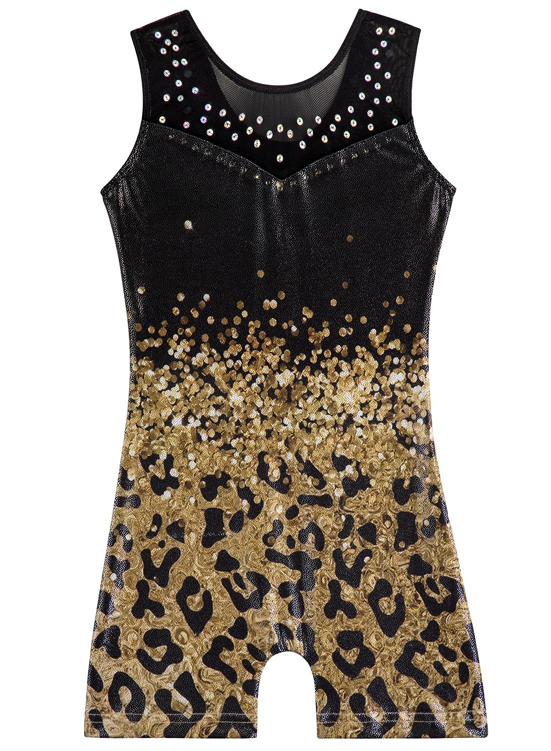 Gymnastics Leotards for Girls Toddler Ballet Dance Tumbling Outfits 3t 4t Kids Sleeveless Gymnastic Biketard with Shorts Sparkly Dancwear Unitards Clothes Bodysuit (Gold Leopard, 3-4T)