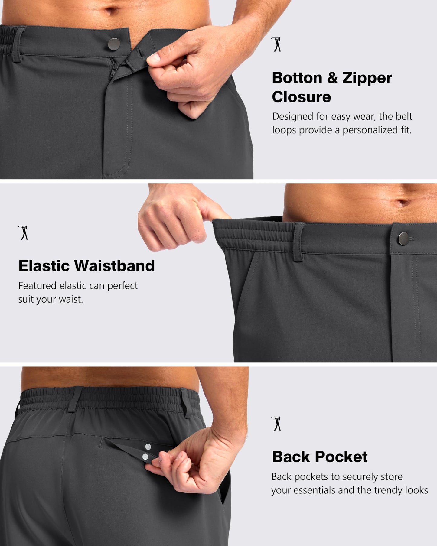 Pudolla Men's Casual Shorts 7" Lightweight Golf Shorts with 3 Pockets Stretch Quick Dry Comfy Work Shorts（Charcoal L