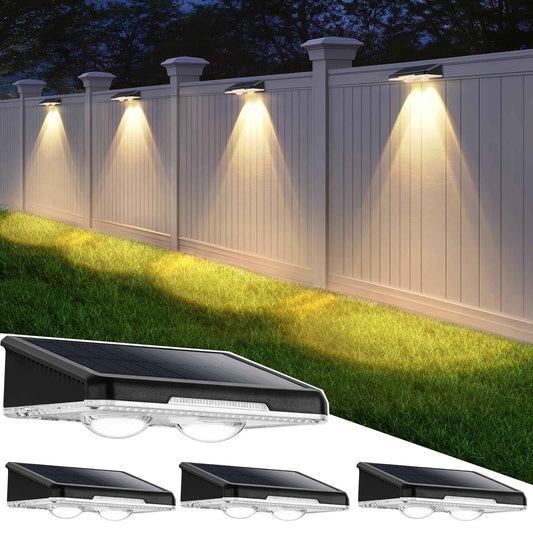 Solar Lights Outdoor Waterproof 4-Pack, Backyard LED Fence Lighting Outside Solar Powered with 3 Modes (3000K/4500K/6500K) for Deck, Step, Stairs, Balcony, Yard, Patio, Walkway, Pathway, Railing