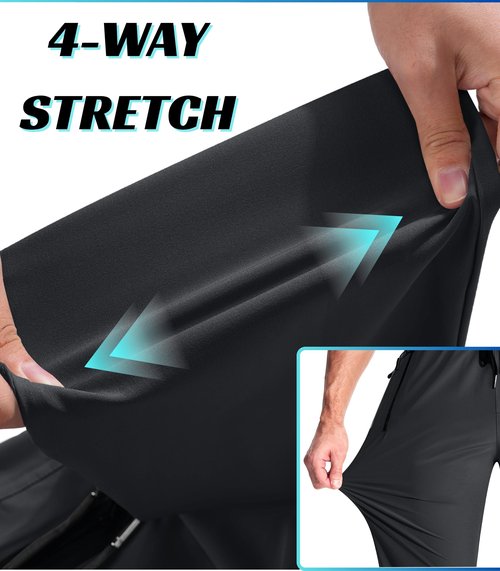 MAGNIVIT Hiking Pants for Men Lightweight Quick Dry Athletic Pants Straight Elastic Waist Jogger with Zipper Pockets Black