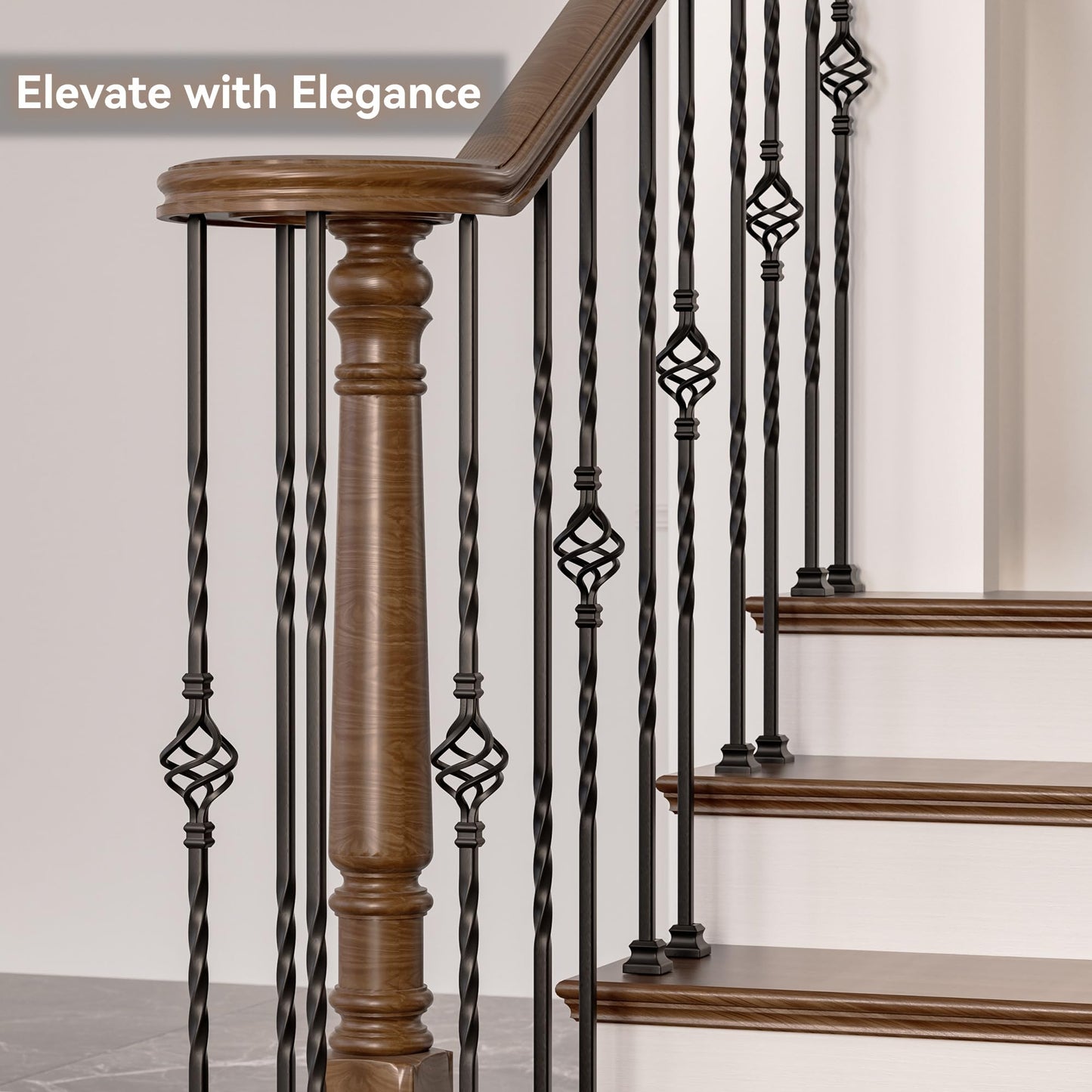 Wrought Iron Hollow Balusters - Deck Spindles Stair Railing Indoor,Stair Single Basket Hollow Iron Baluster Stair spindles, for Staircase Interior, Includes 2 Drill Bits for Wood(12 Pack Black)