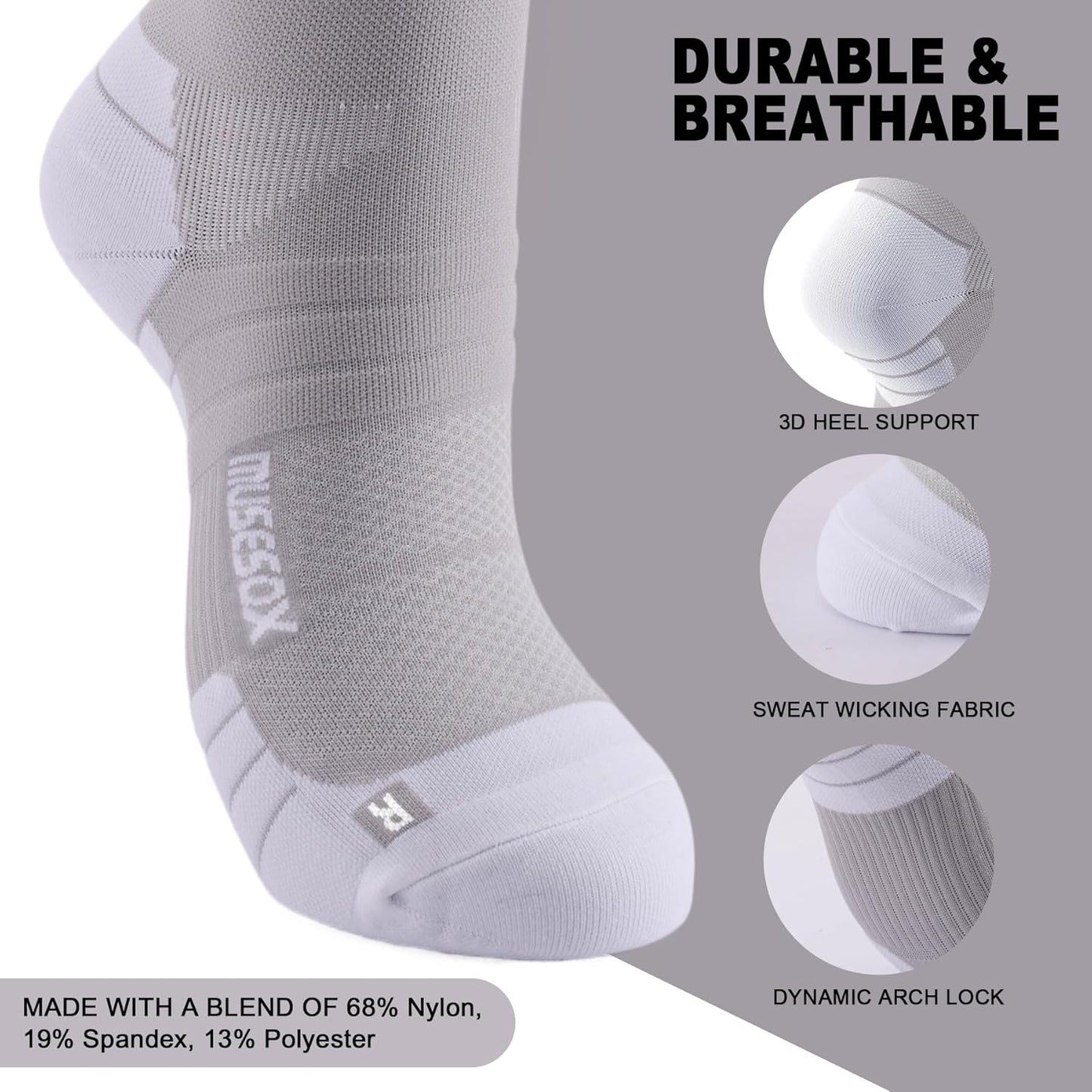 Skiennix Compression Socks - Knee High 15-20mmHg Graduated Support for Nurses & Travelers | 3 Pairs