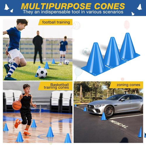 Durable 7-Inch Soccer Cones - 12pcs Plastic Traffic Cones for Sports Training & Agility Drills