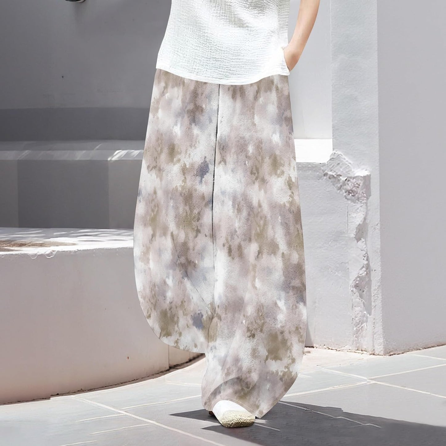 Zaswen Women's Palazzo Pants - High Elastic Waist Tie-Dye Lounge Trousers with Pockets | Plus Size Casual Wear