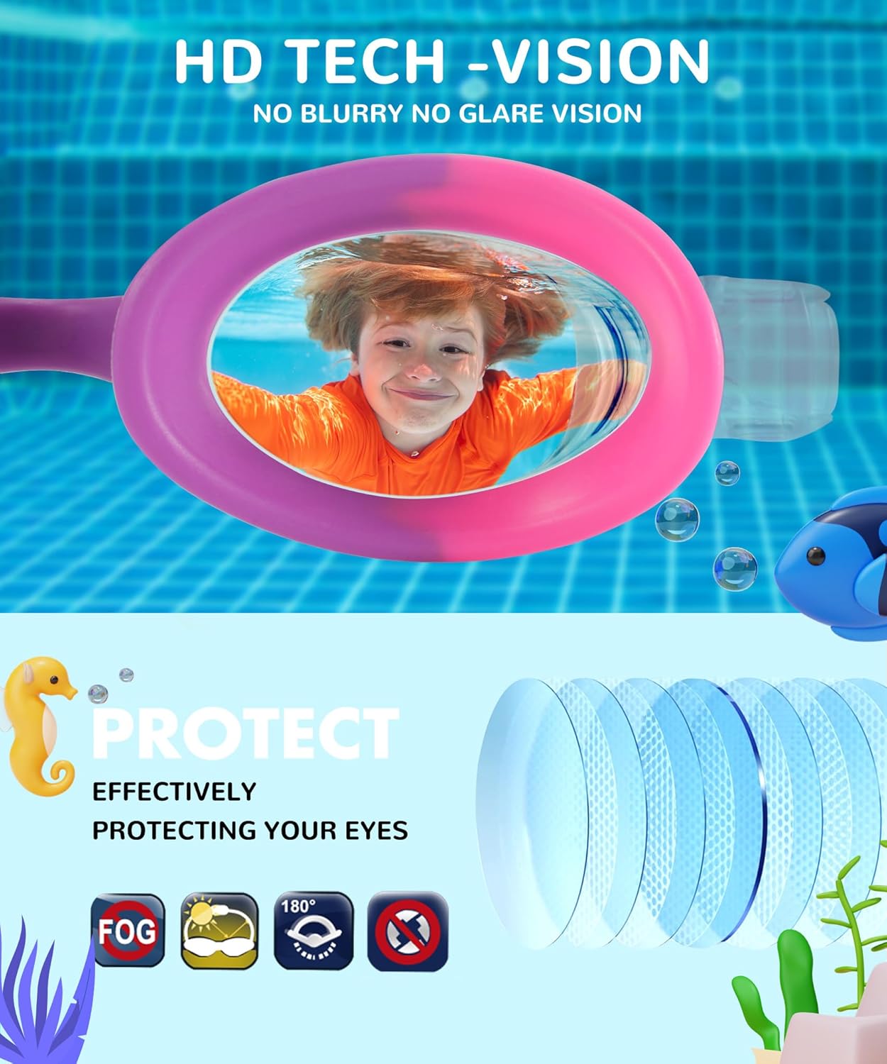 NSSIW Kids Swim Goggles - Anti-Fog, No Leak Design | 2 Pack for Ages 3-16