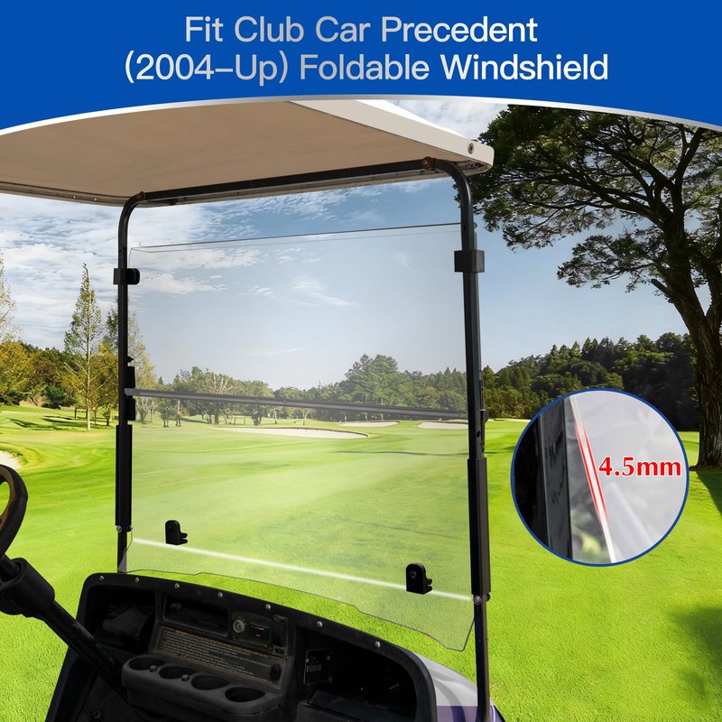 NOKINS Golf Cart Windshield Compatible with Club Car Precedent (2004-Up),Tempo,2017-Up Onward Gas or Electric Golf Cart Folding Style Windshield Tinted,Hinge folding design