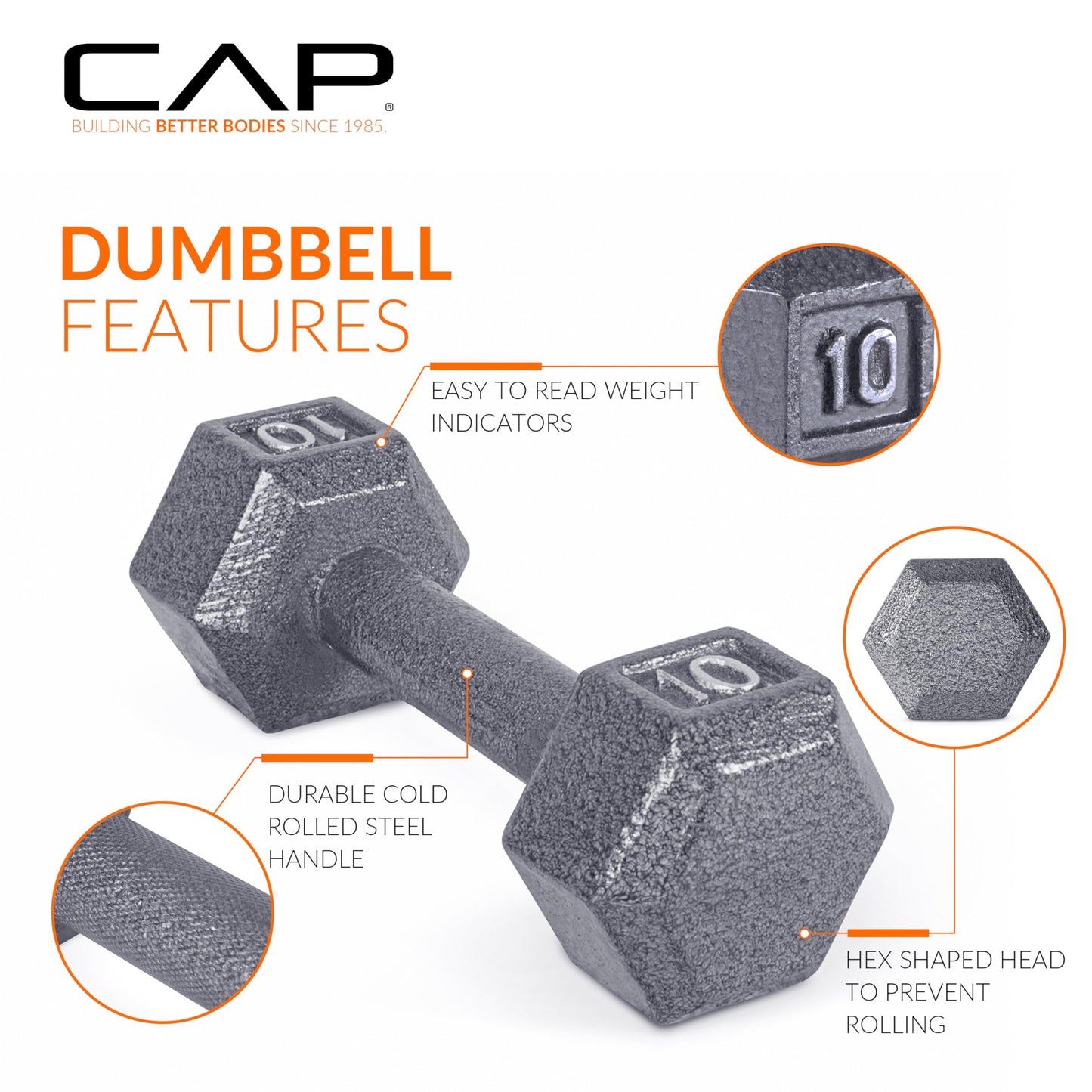 CAP Barbell Cast Iron Hex Dumbbell, Single, 30 lb