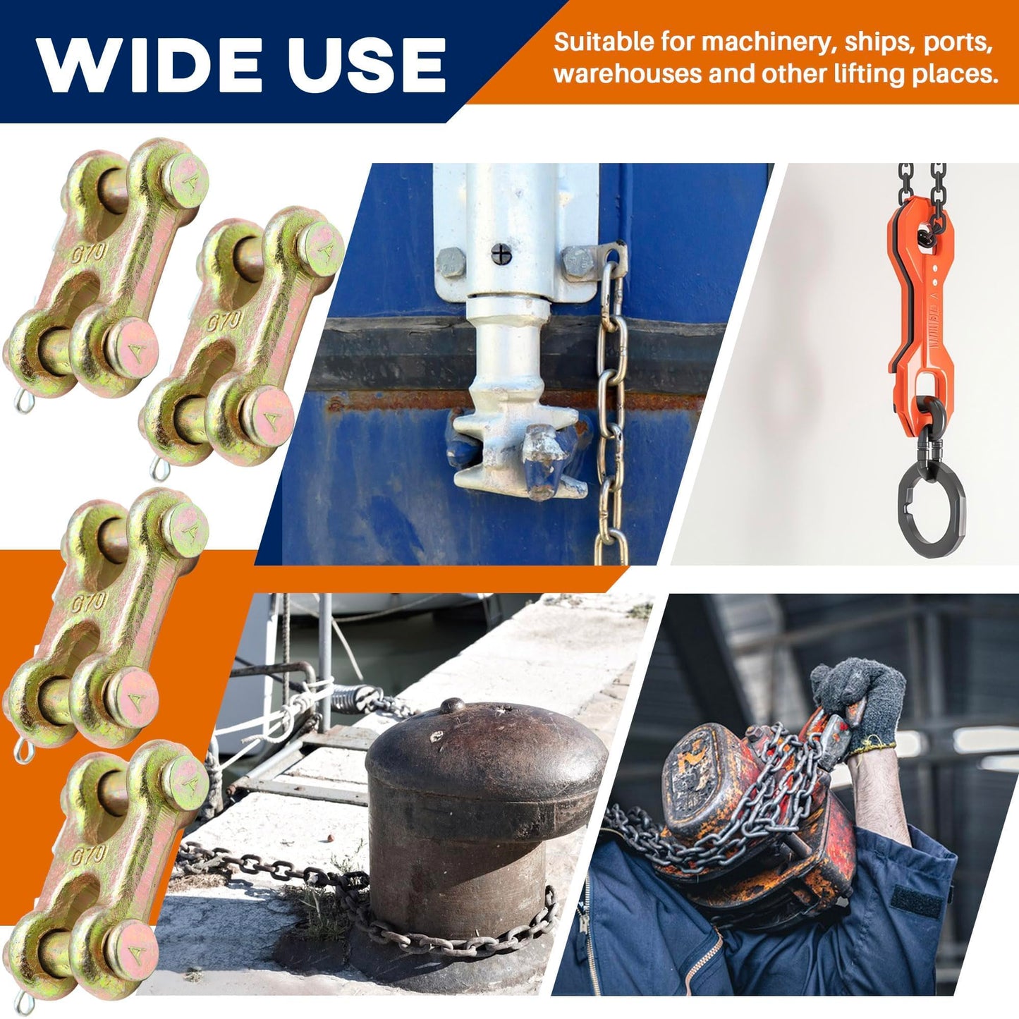 Terixe 4 Pack 3/8 Inch Twin Clevis Link, Alloy Steel Chain Repair Links for Safety Chains - 3/8 Chain Link Connector, Working Load Capacity of 6600 lbs