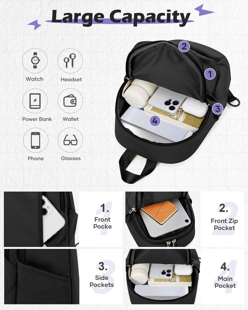 SEAFEW Small Black Sling Crossbody Bag for Men Women, Tactical Backpack Shoulder Daypack Mini Anti-Theft Motorcycle Chest Bags, Small One Strap Backpack for Casual Travel Hiking Outdoor Sports