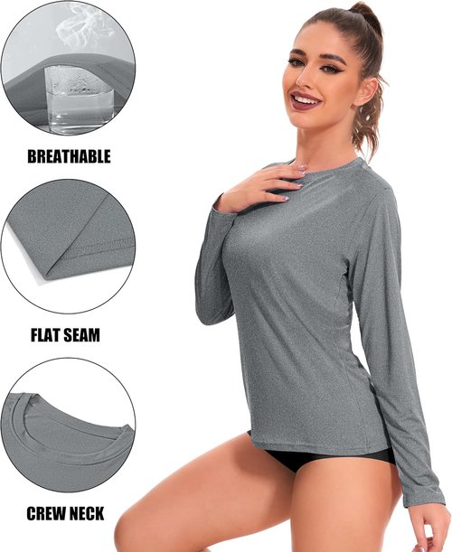Kinglaman Women's Long Sleeve Workout Shirts - UPF 50+ UV Protection Dry Fit Tees | 6 Pack