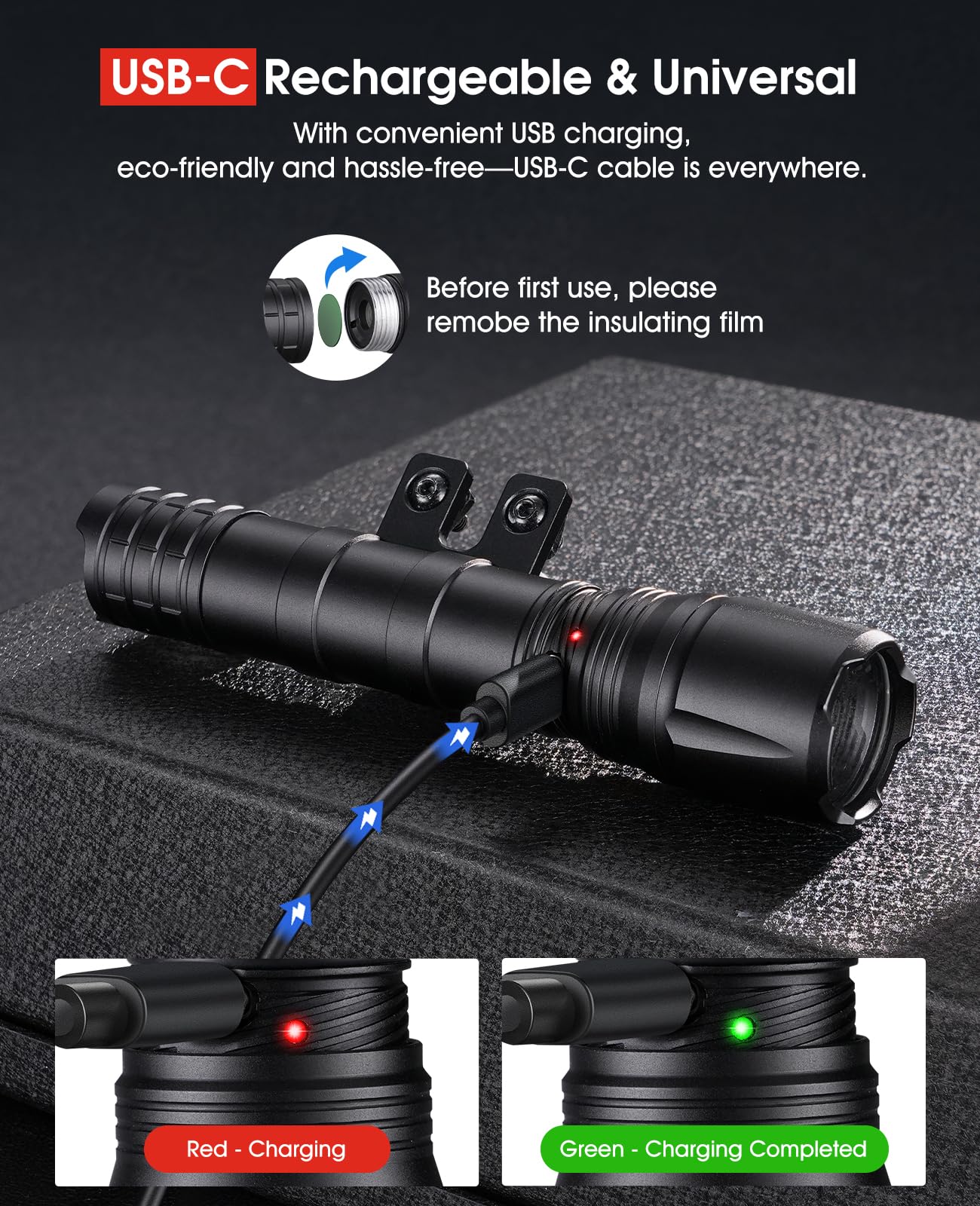 EZshoot Rifle Mlok Flashlight, 1800 Lumens, Rechargeable with Remote Switch