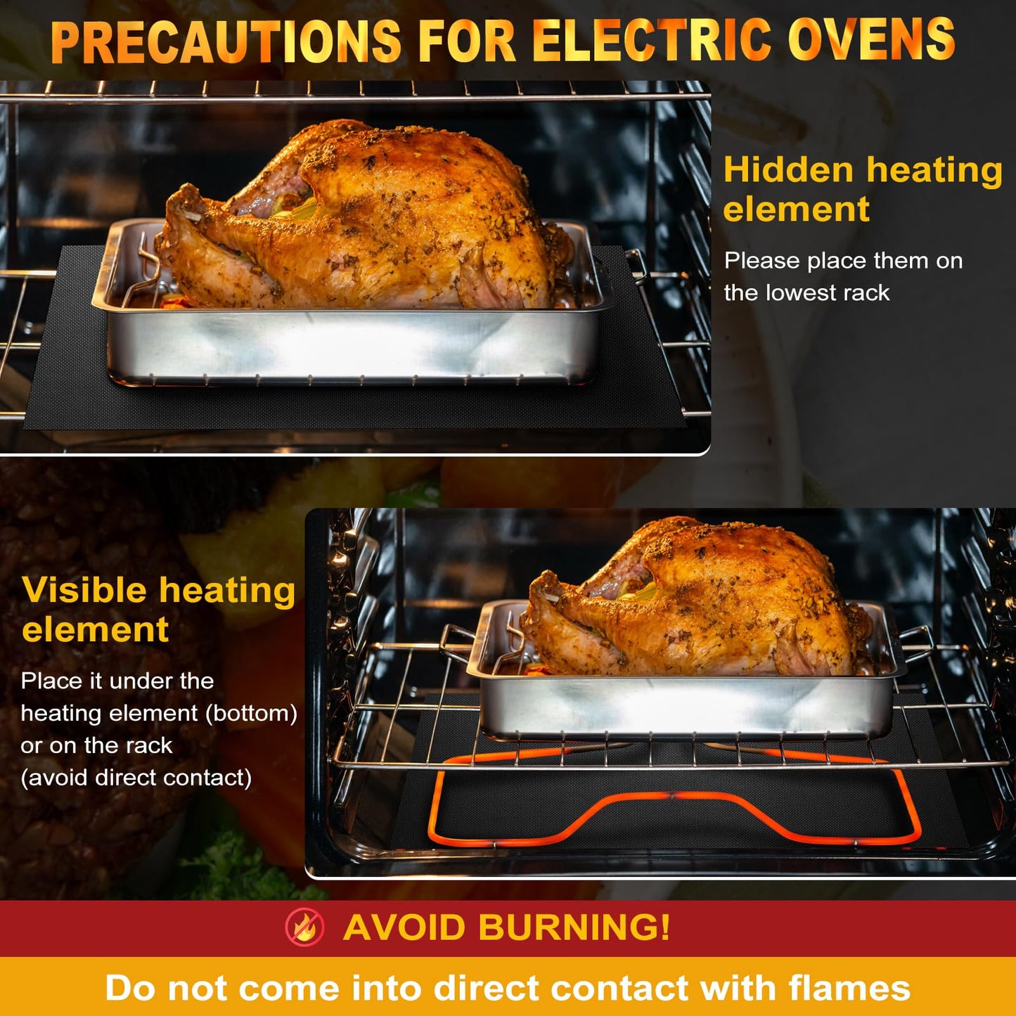 Large Oven Liners for Bottom of Oven, 17"x75" Heavy Duty Non-Stick Oven Liner Mat, Reusable Heat Resistant Grill & Baking Mat, BPA/PFOA Free Roaster Liners, Fits Electric, Gas, Toaster Ovens (Black)