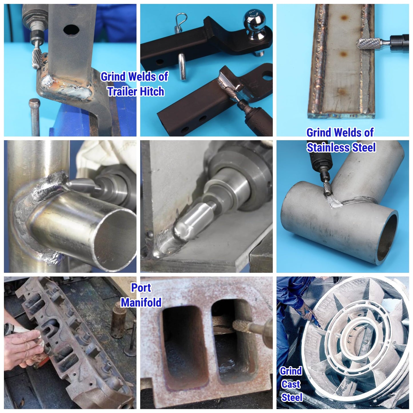 Sworker 4Pcs Carbide Burr Set 1/4 Shank w/Clear Box Head Dia 8mm Die Grinder Bits Rotary Tools Attachment Kit Rasp File Accessories Metal Wood Stone Steel Grinding Deburring Cutting Porting Carving