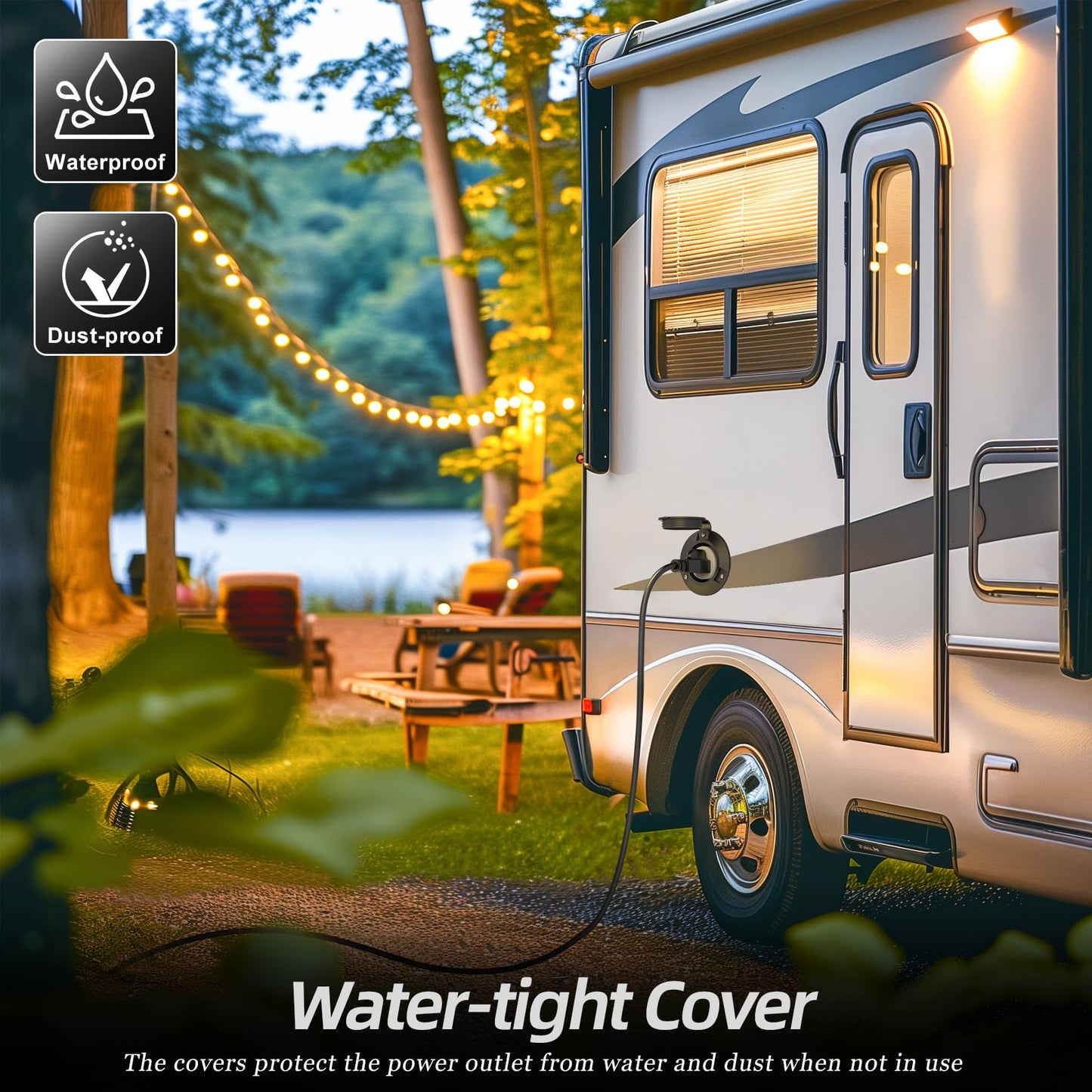 120V 15A Flanged Outlet Female Electrical Outlet with Cover NEMA 5-15R Waterproof Receptacle for RVs Marine Truck Bed Block Heater ETL Listed