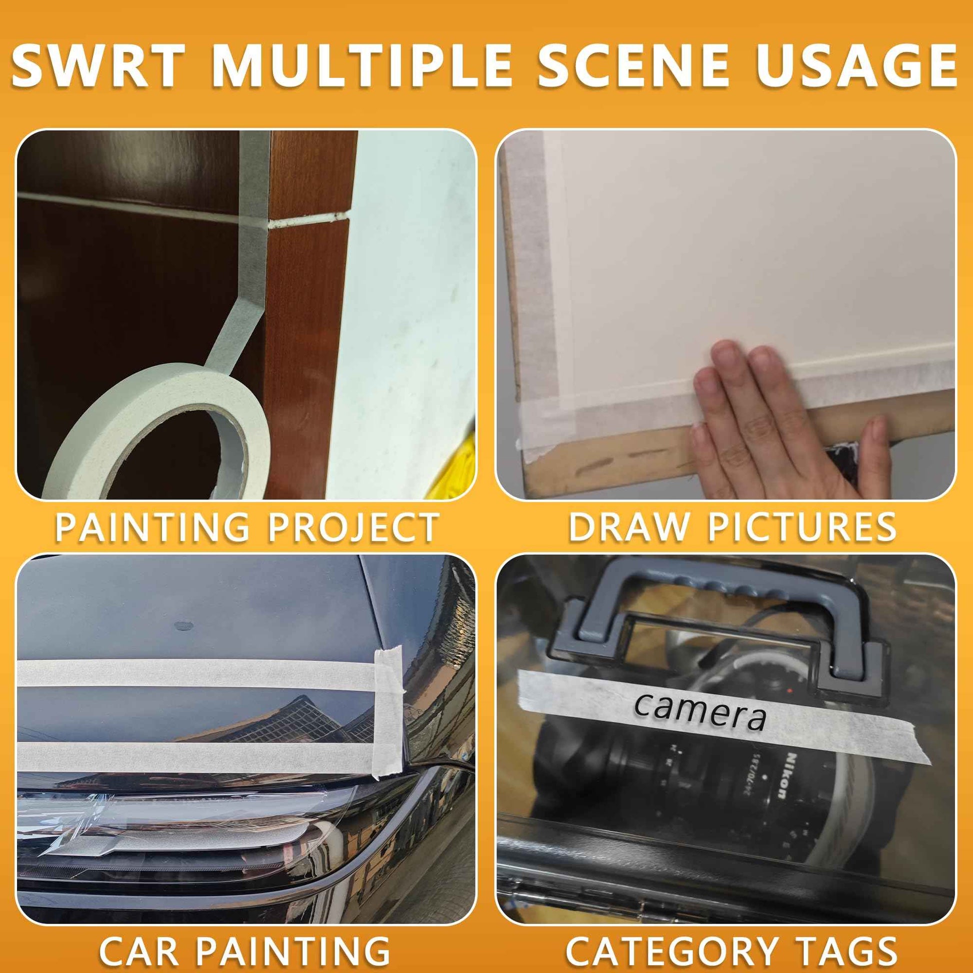 SWRT Masking Tape 1 inch x 55 Yards x 12 Rolls (660 Total Yards), Adhesive Painting Tape Bulk for General Purpose Beige White Color for Painting, Crafting, School Stationery, Arts, Home Use etc