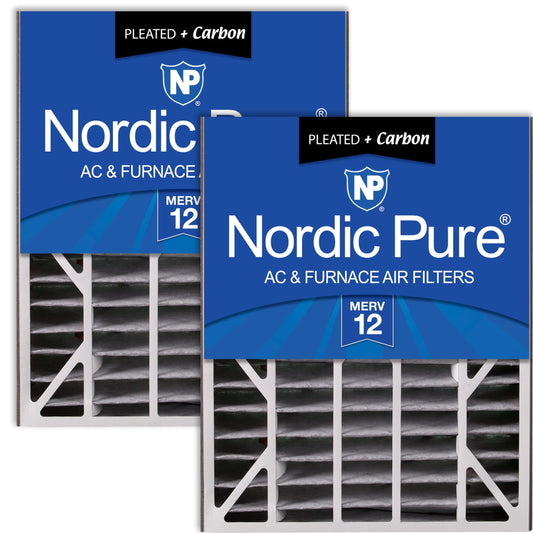Nordic Pure 20x25x5 (19_3/4 x 24_1/4 x 4_7/8) Air Bear Air Filter Replacement MERV 12 Pleated + Carbon 2 Pack