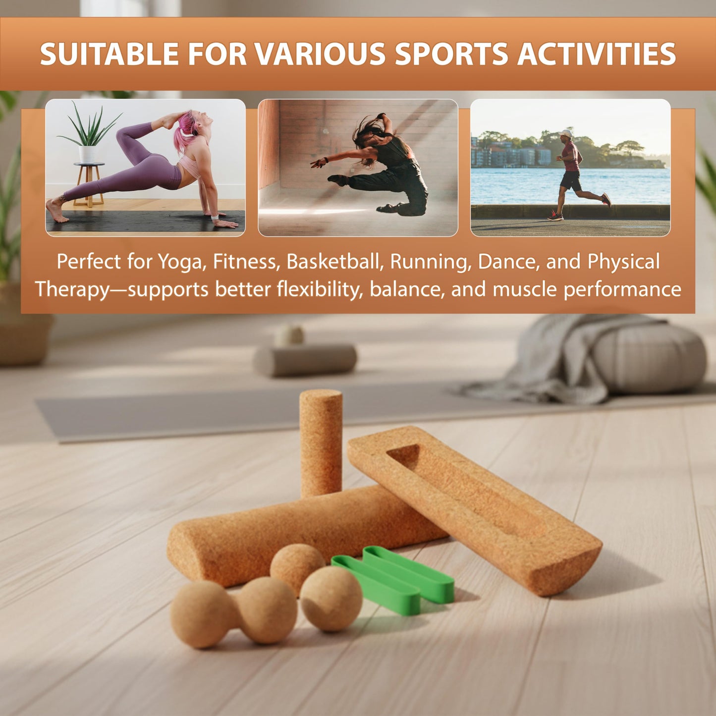 TUNZBI 2 in 1 Premium Cork Balance Board with Peanut Massage Ball, Foot Strengthener Kit for Stability Training, Natural Cork Foot Balance Trainer, Non Slip Surface for Home Gym Travel Workout, Exercise Equipment