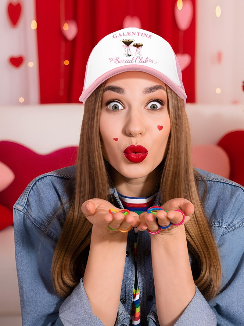 Suhine 8 Pack Galentine Trucker Hats for Women Valentine's Day Social Club Cap for Bestie Friends Galentine Gang Caps Valentine Sleepover Party Favors Goodie Bag Stuffers