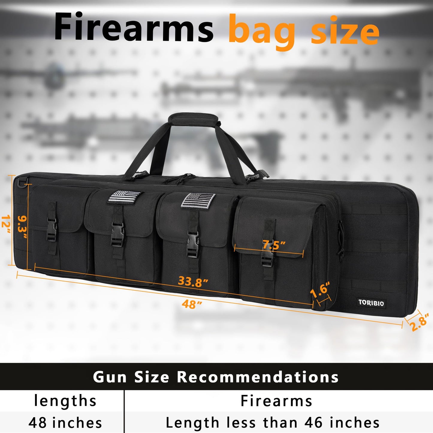 TORIBIO Double Rifle Case Gun Bag 30/34/36/42/46/48/51/55"-48" x 12" Black