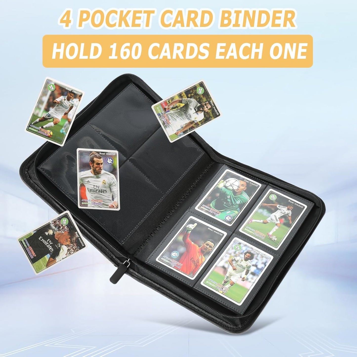 GERMUN Trading Card Binder - Premium 4 Pocket Holder for 160 Cards | Double-Sided Album in Black