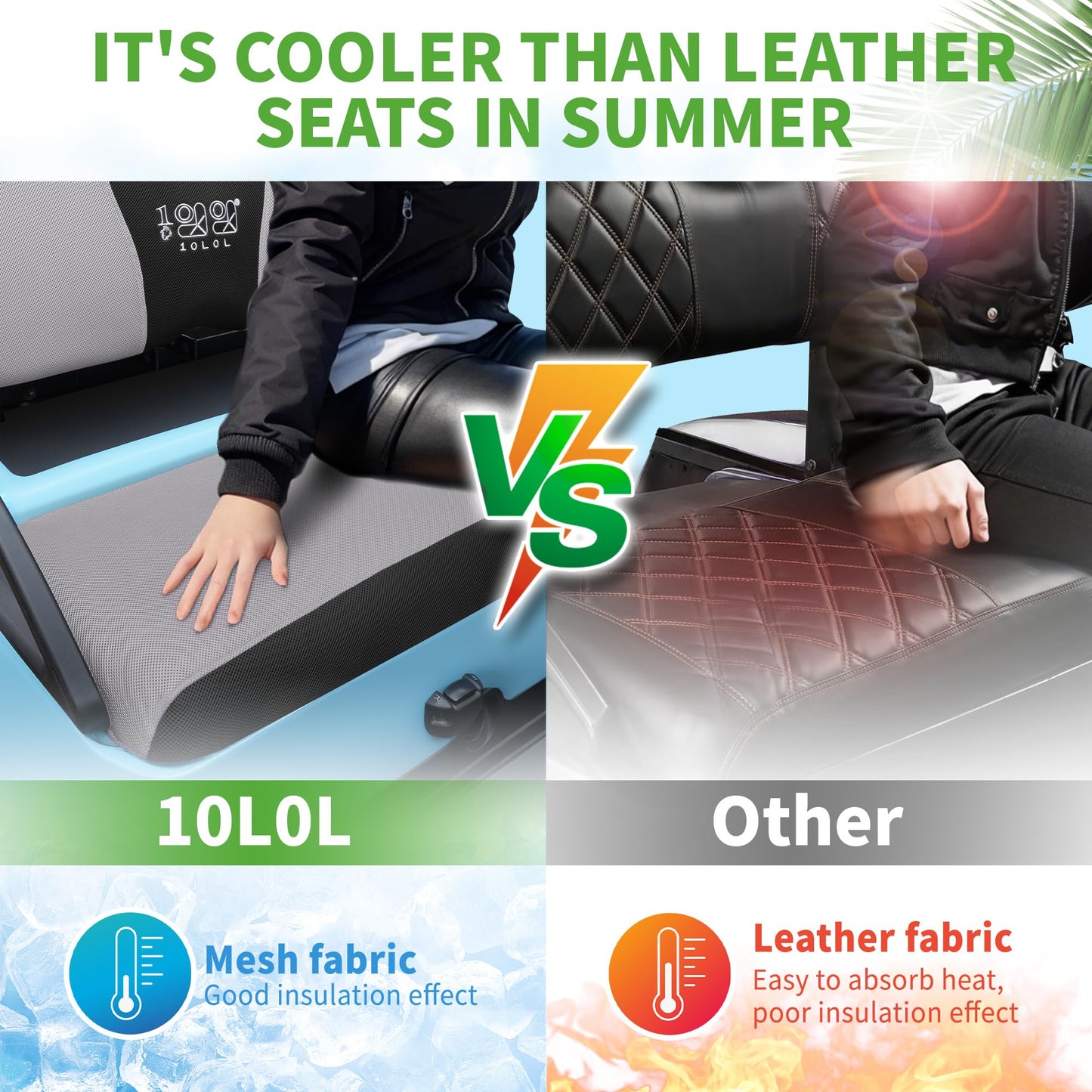 10L0L Golf Cart Seat Covers Universal for Yamaha G29 Drive2 Club Car DS Precedent Tempo Standard Front Seats, Breathable Mesh Bench Seat Cover, No Drilling Seat Cushion - All-Season Comfort