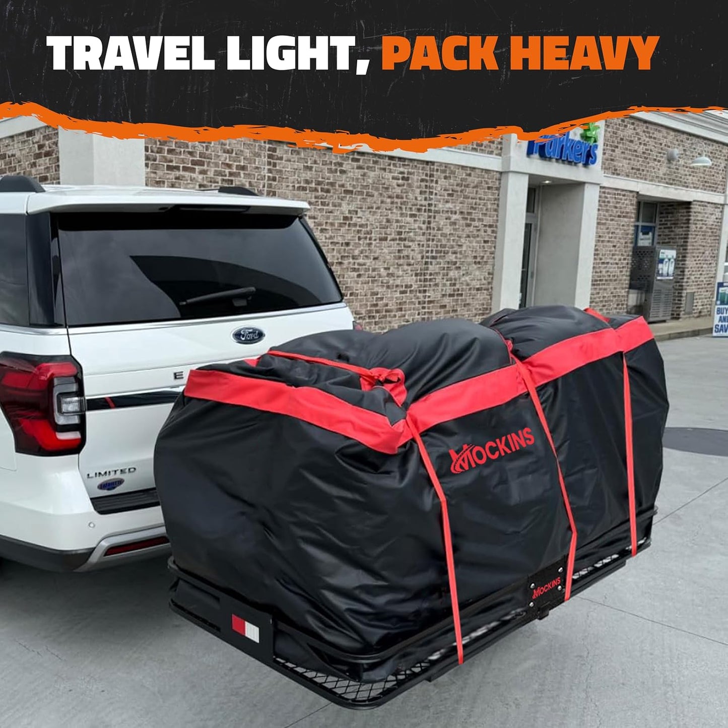 Mockins 40 CuFt XXL Trailer Hitch Cargo Carrier Bag - Heavy Duty Waterproof Vinyl | 70"x30"x33" Size
