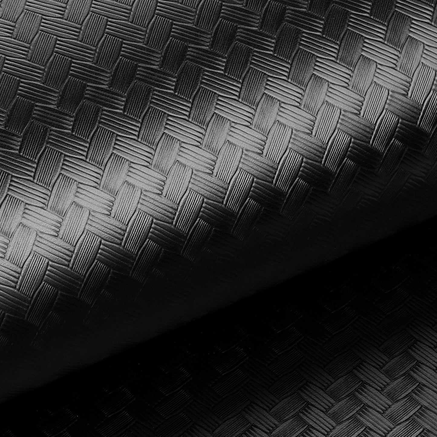 Livelynine Textured Rattan Wallpaper Black Peel and Stick Wall Paper for Bathroom Kitchen Cabinet Covering Waterproof Black Contact Paper for Cabinets 15.8x78.8 Modern Matte Basket Weave Pattern