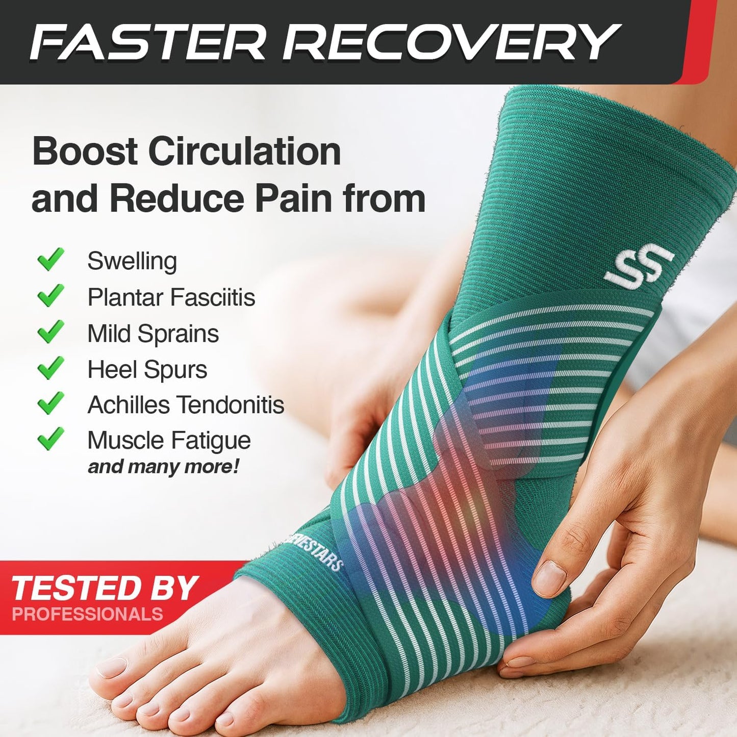 Sleeve Stars Ankle Brace - Compression Support for Sprains & Plantar Fasciitis Relief | Customizable Fit, Turquoise, M: 10"-12"