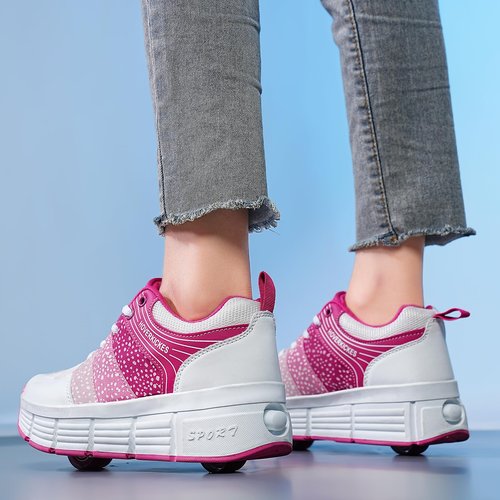 HOVERKICKES Kids Roller Skate Shoes with Wheels Roller Sneakers for Boys Girls Kids Deformation Wheeled Shoes ﻿ Pink