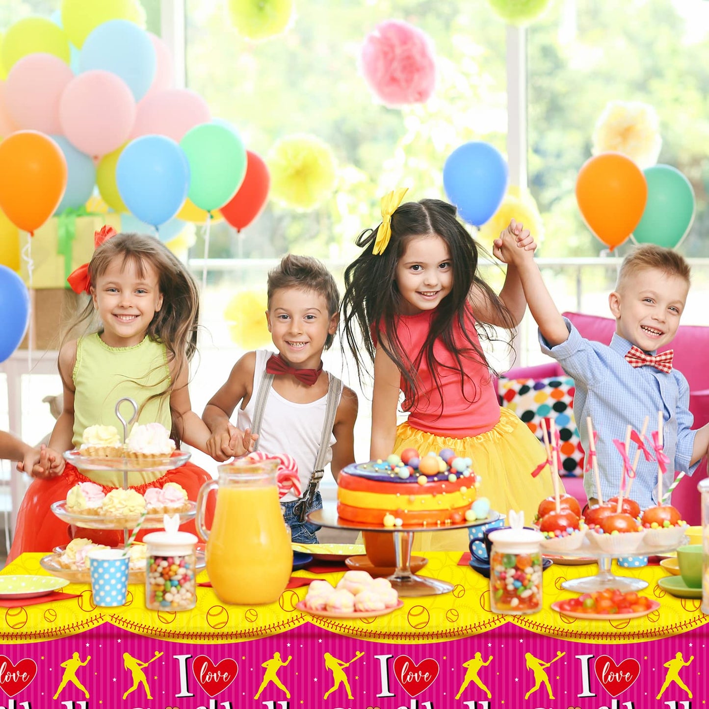 Jecery 3 Pcs Softball Tablecloth Party Decorations Softball Rectangle Plastic Outdoor Table Cloth Tablecloth Waterproof Table Covers for Sport Theme Birthday Dining Party Supplies, 51 x 86 Inches