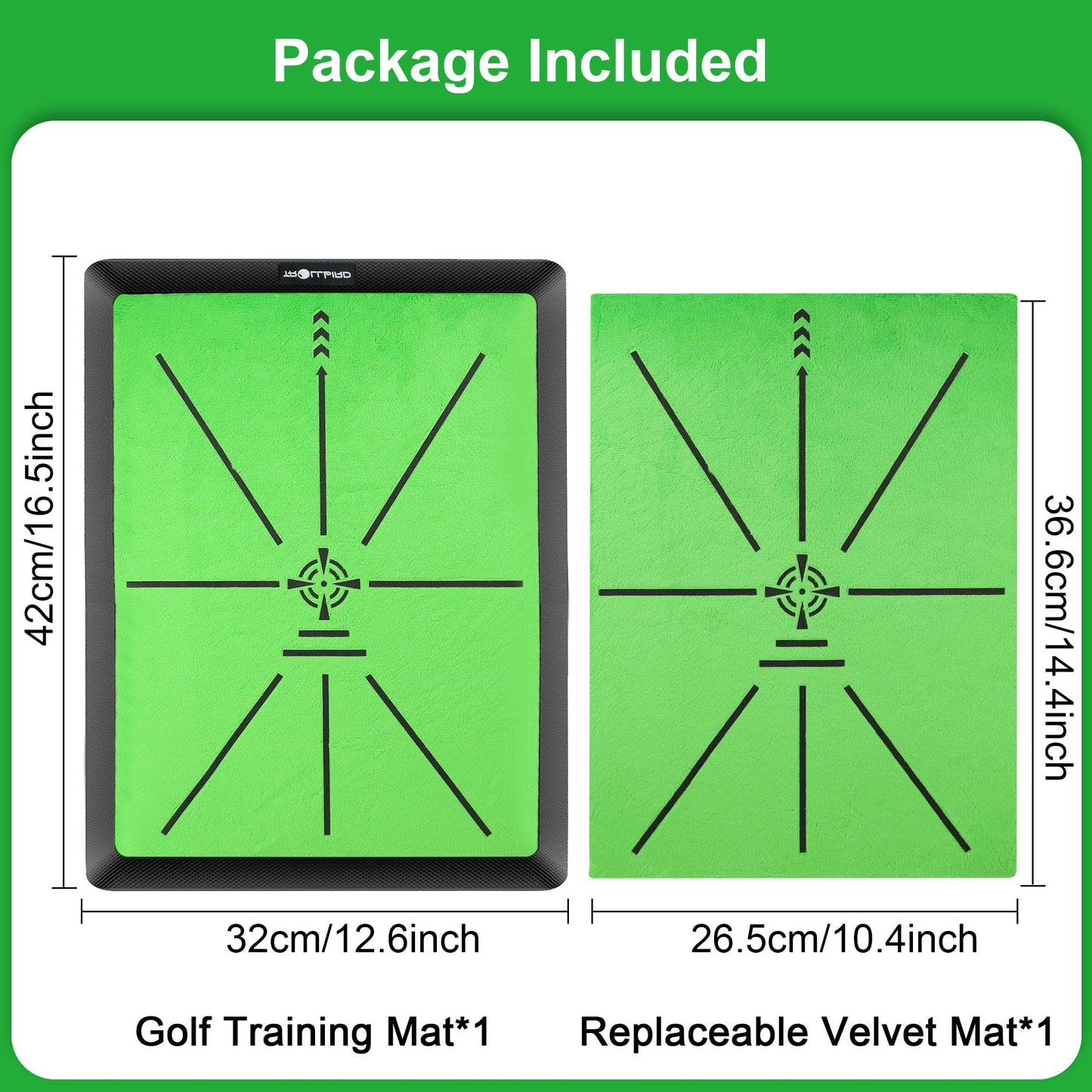 TROLLBIRD Golf Hitting Mat Golf Training Accessories for Swing Path Feedback 16.5"x12.5" with Replaceable Velvet Mat Practice Trainer Matt for Men Women Kids