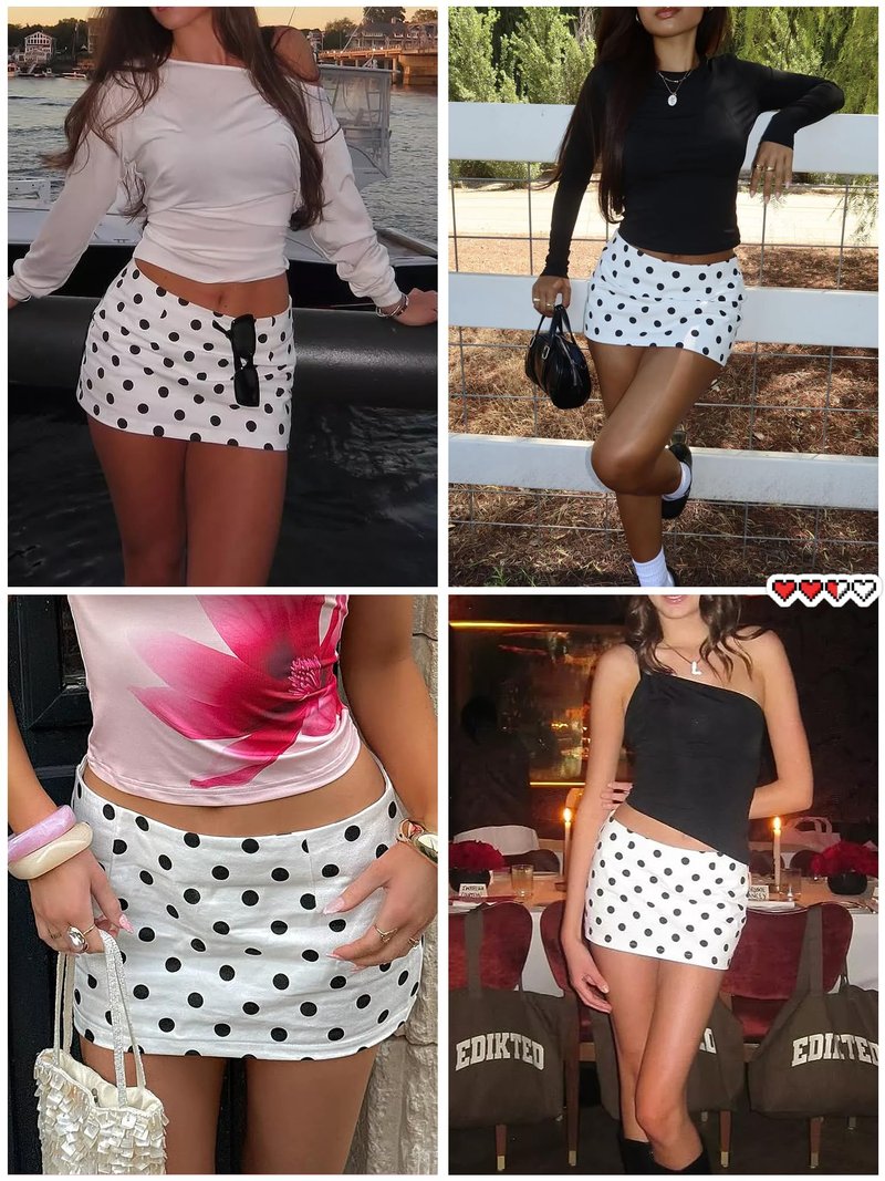 Danysu Mini Skorts for Women Skirt with Shorts Underneath Y2K Mini Skirt Low Rise Micro Skirt White Polka Dots XS