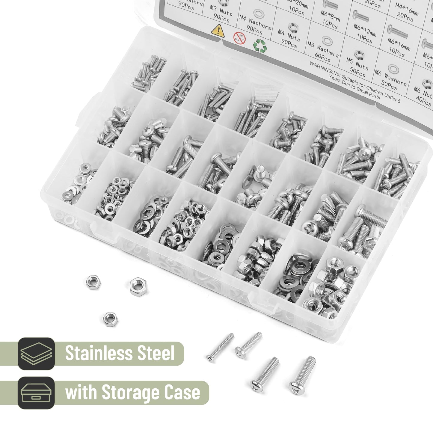 Mr. Pen- Nuts and Bolts Assortment Kit, 810 pcs, Stainless Steel M3 M4 M5 M6 Phillips Pan Head Assorted Nuts and Bolts, Machine Screw Assortment Kit with Clear Storage Box